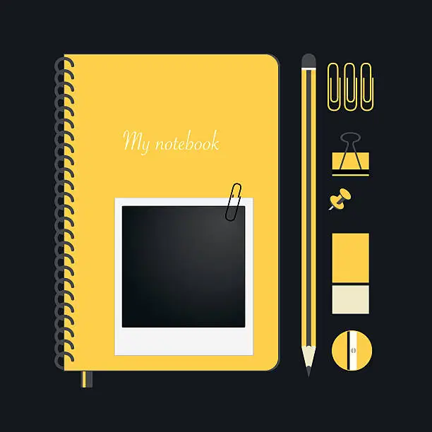 Vector illustration of Note book and photo frame