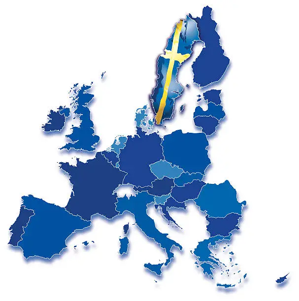 Vector illustration of Sweden on map of European Community with all countries