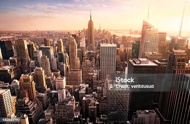 New York City Skyline Stock Photo - Download Image Now - Wall Street - Lower Manhattan, New York City, Aerial View