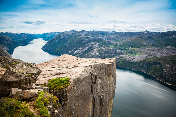 Preikestolen or Prekestolen Preikestolen or Prekestolen, also known by the English translations of Preacher's Pulpit or Pulpit Rock, is a famous tourist attraction in Forsand, Ryfylke, Norway ryfylke stock pictures, royalty-free photos & images