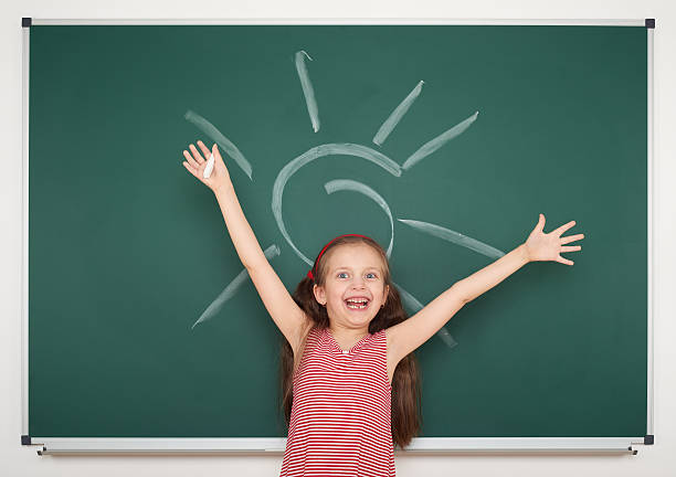 istock girl drawing sun on school board 482667532