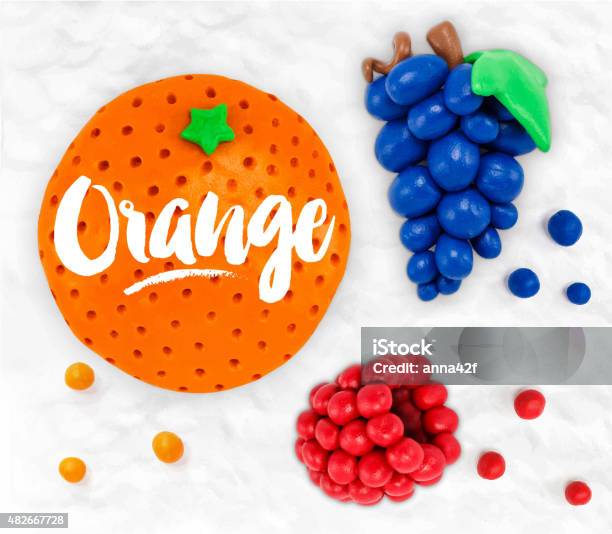 Plasticine Fruits Orange Stock Illustration - Download Image Now - Child's Play Clay, Food, Grape