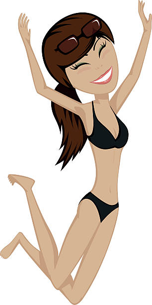 dziewczyna w bikini skoki - sensuality party sun sunlight stock illustrations