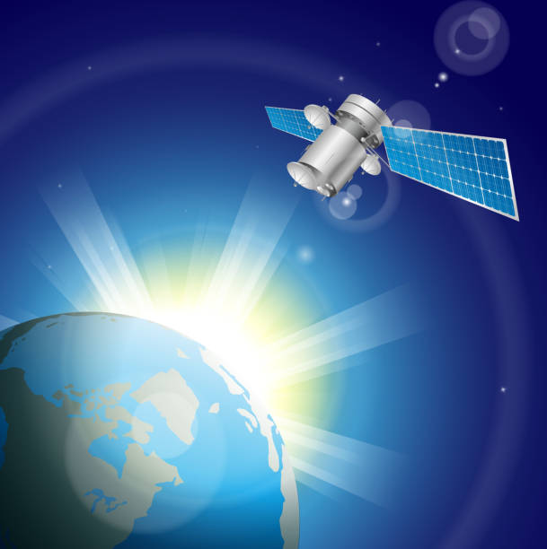 спутника в космосе - satellite view illustrations stock illustrations
