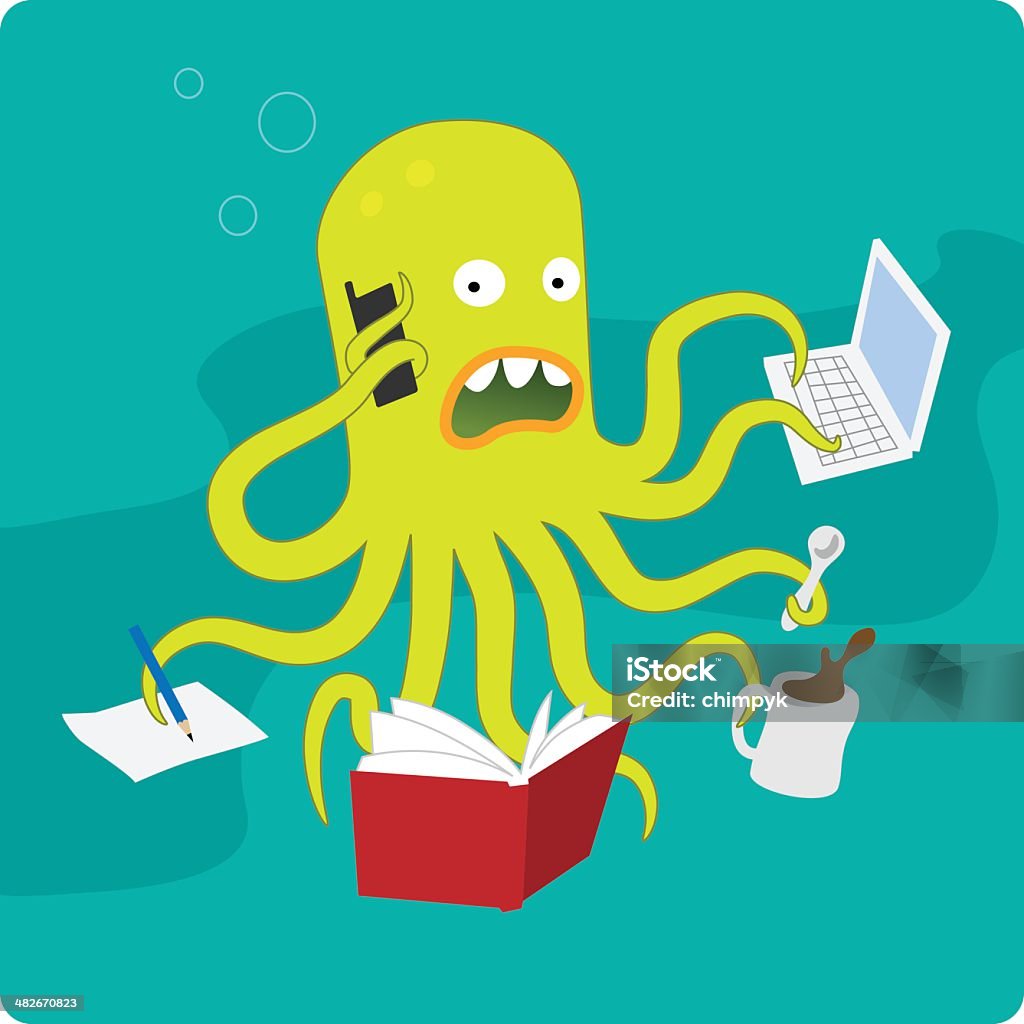 Multi-Tasking Octopus This green cephalopod has a full plate, but puts his eight appendages to good use. Octopus stock vector Multi-Tasking Octopus This green cephalopod has a full plate, but puts his eight appendages to good use. Octopus stock vector