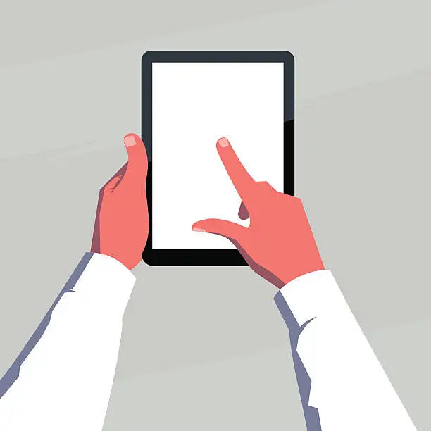 Vector illustration of Male hands holding blank tablet vertically.