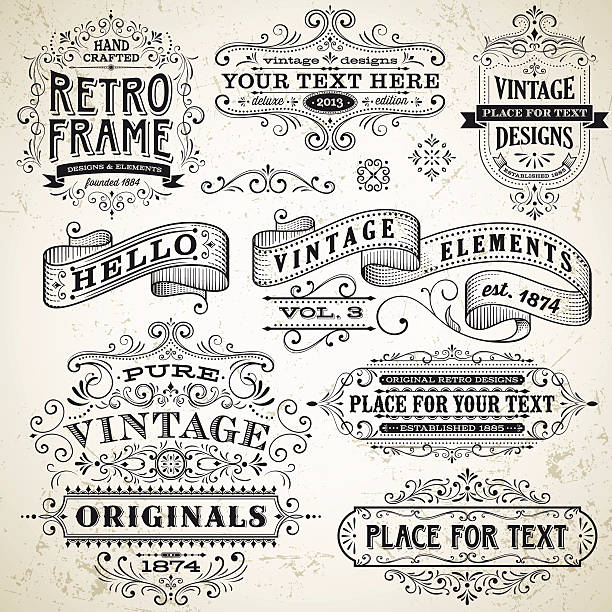 illustrazioni stock, clip art, cartoni animati e icone di tendenza di cornici d'epoca ed elementi di design - antique signs