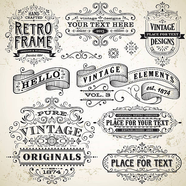 Vintage Frames and Design Elements Set of vintage frames and design elements with text placements.  EPS10 file contains transparencies.  Hi res jpeg and AI9 file included.  Scroll down to see more illustrations linked below. 19th century style stock illustrations