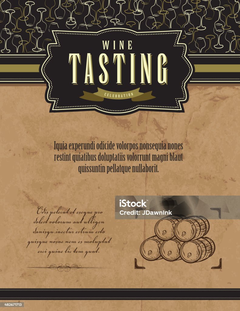 Vintage Einladung zur Weinprobe template-design mit Fässern und Gläser - Lizenzfrei Weinprobe Vektorgrafik