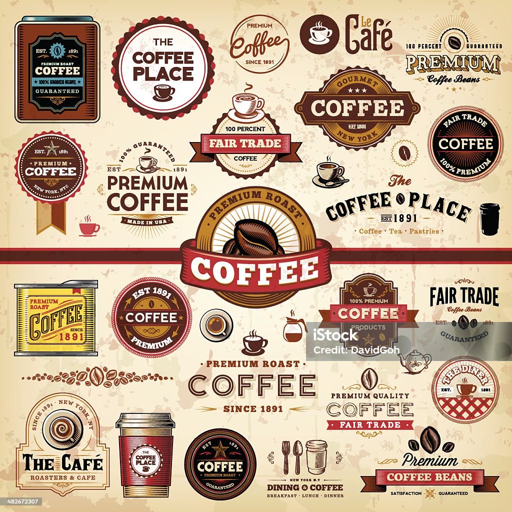 Café & etiquetas e Emblemas - Vetor de Café - Bebida royalty-free