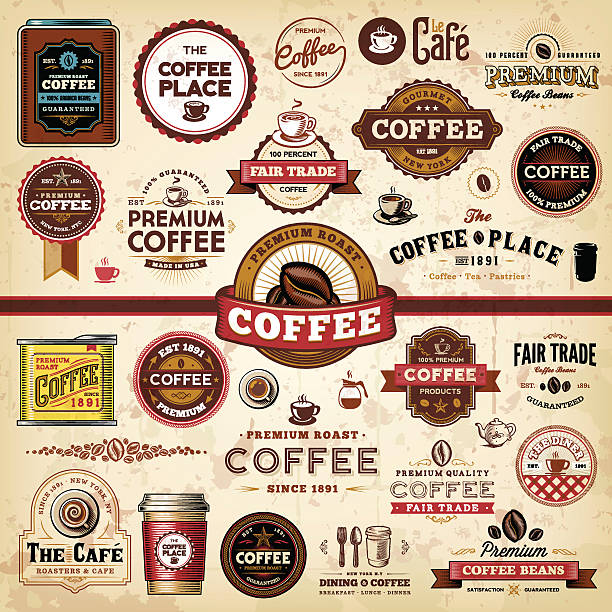 ilustrações de stock, clip art, desenhos animados e ícones de emblemas de café etiquetas & - coffee bean coffee label retro revival