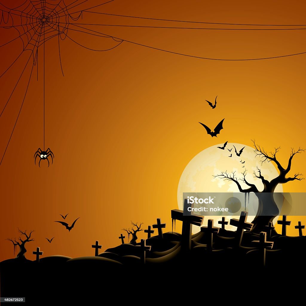 Cemetery - cemetery with spider and bats Halloween stock vector