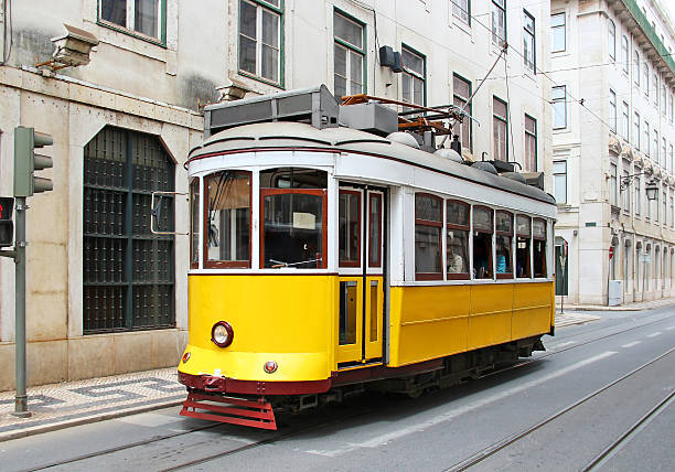 istock Old yellow Lisbon tram, Portugal 482673003