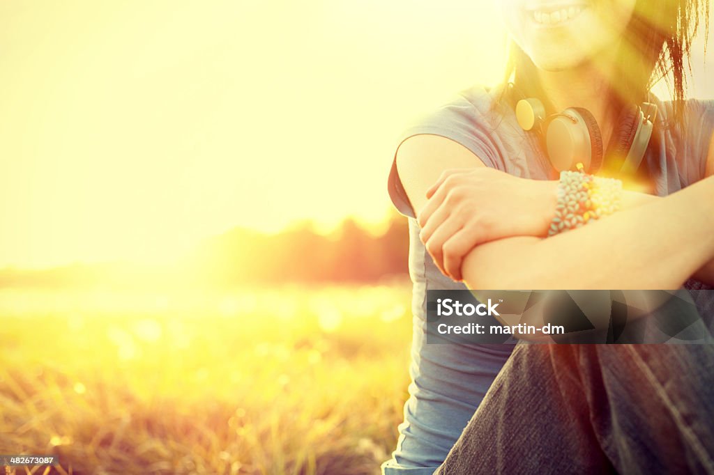 Summer Young girl outside-copyspace Candid Stock Photo