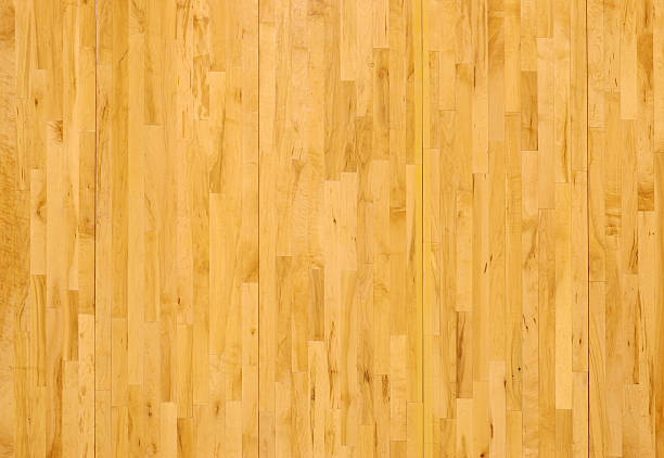 Wooden Basketball Floor Shot Overhead Horizontal stock photo