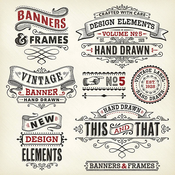 Vintage frames and banners hand drawn Set of ornate hand drawn design elements.File is grouped and layered with global colors.More works like this linked below. label drawings stock illustrations