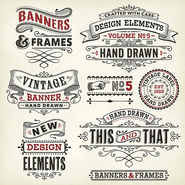 Vector illustration of Vintage frames and banners hand drawn