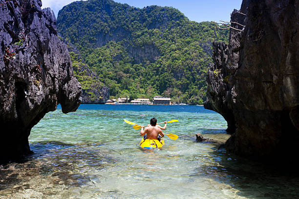 Couple Sea Kayaking stock photo