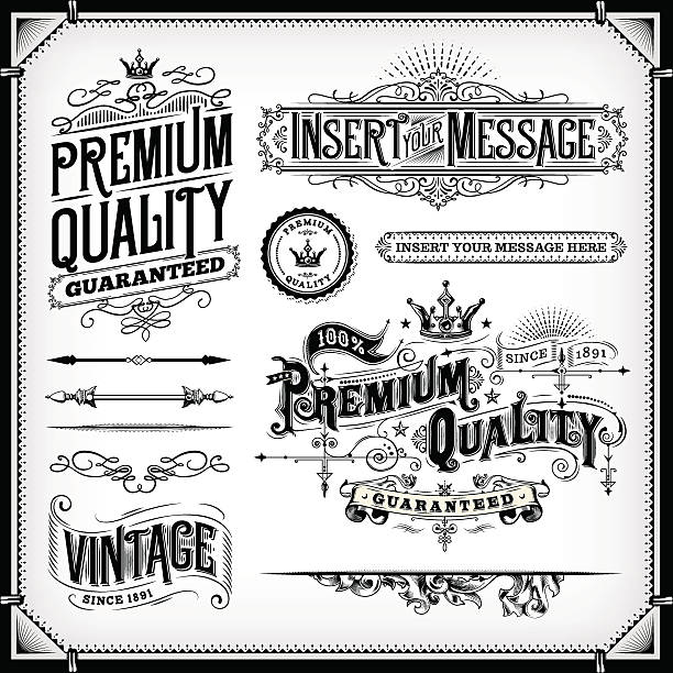 illustrazioni stock, clip art, cartoni animati e icone di tendenza di ornato cornici e banner - retro revival label sign old fashioned