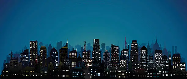 Vector illustration of City at Night (123 Highly Detailed Buildings)