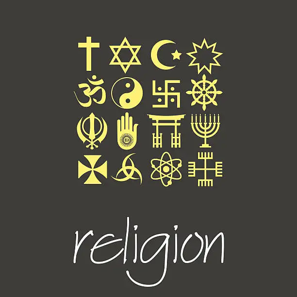 Vector illustration of world religions symbols vector set of green icons  eps10