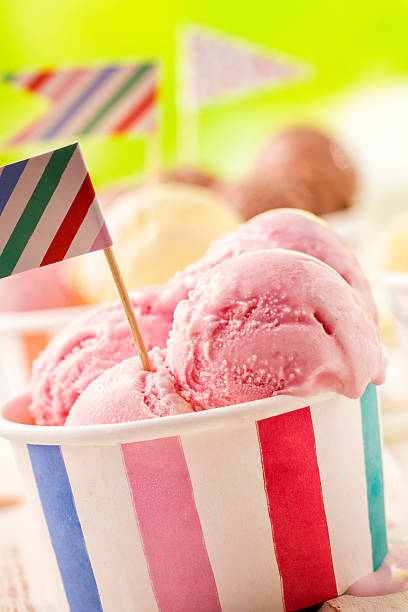 istock Vanilla, chocolate and strawberry ice cream in paper cups 482675353