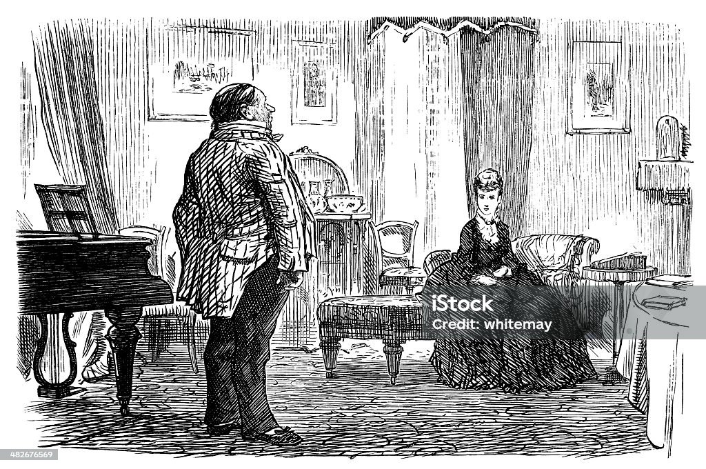 Victorian lady reden auf Ihr butler - Lizenzfrei Konzertflügel Stock-Illustration