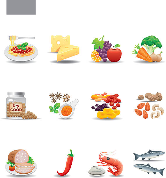 ilustrações de stock, clip art, desenhos animados e ícones de conjunto de ícones de comida/elegante série - dried apple