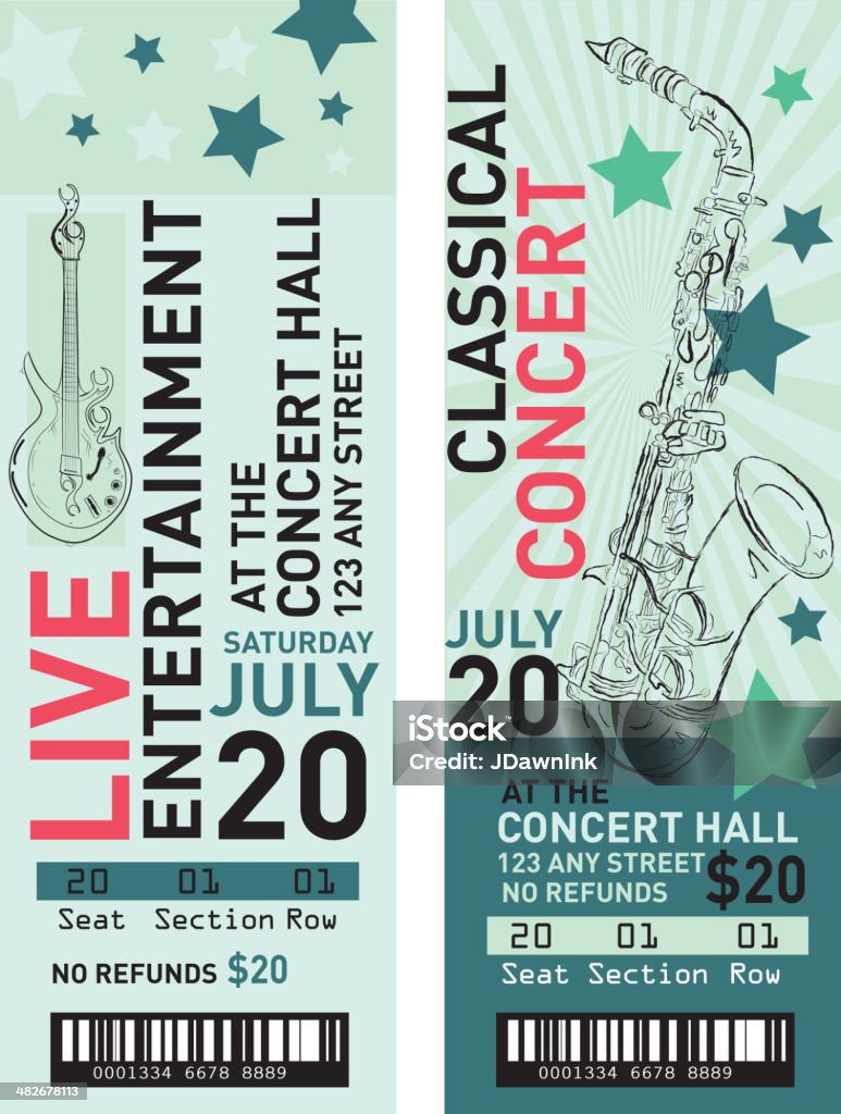 Colorido conjunto de modelos de bilhetes de Concertos - Royalty-free Bilhete arte vetorial