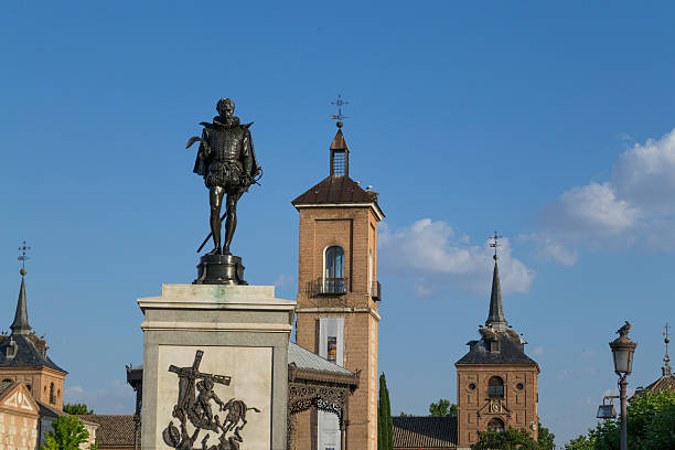 Cervantes square Alcala de Henares is a milenary city named UNESCO World Heritage alcala de henares stock pictures, royalty-free photos & images