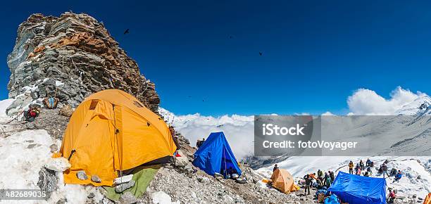 Mountaineers At Expedition High Camp Of Mera Peak Himalayas Nepal Stock Photo - Download Image Now