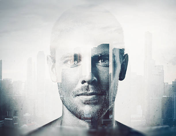 istock Double exposure  black and white portrait of a handsome man 482690358