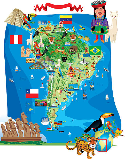 южная америка мультяшный карта - map cartography peru nazca stock illustrations
