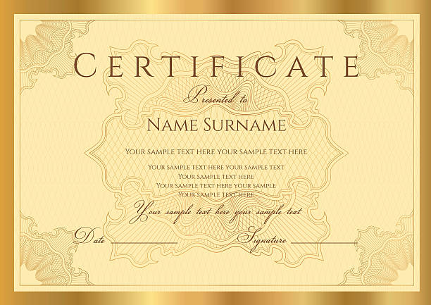 Gold Certificate / Diploma / Coupon (template). Award background (guilloche pattern, frame) JPEG without text included. Similar Files: state school stock illustrations