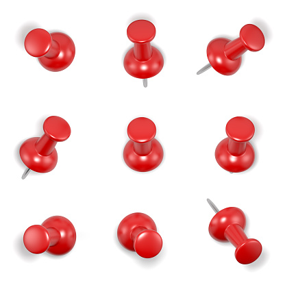 Red push-pins on white background. Computer generated image with clipping path.