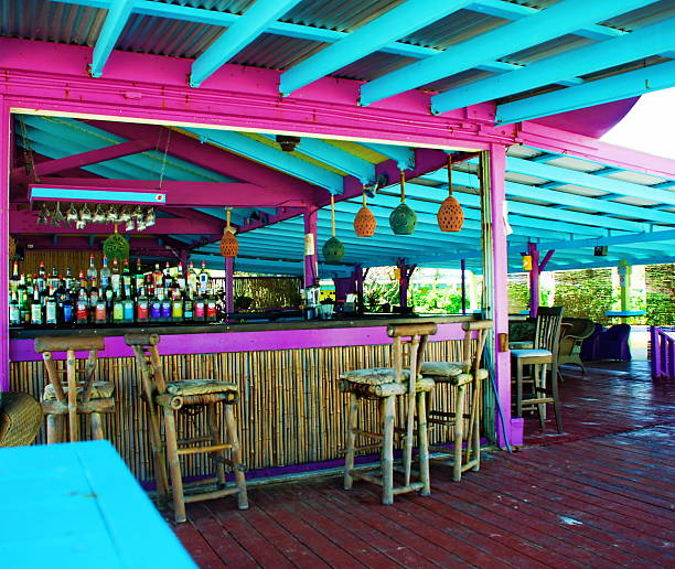 Caribbean Beach Bar Colorful beach bar on the island of St. Croix, US Virgin Islands beach bar stock pictures, royalty-free photos & images