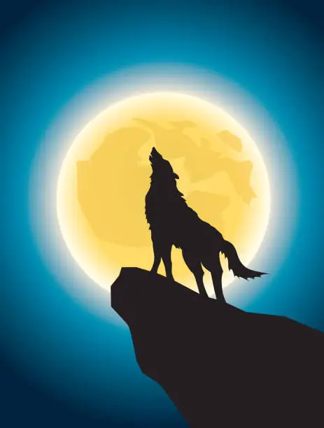 Vector illustration of Wolf howling at the full moon