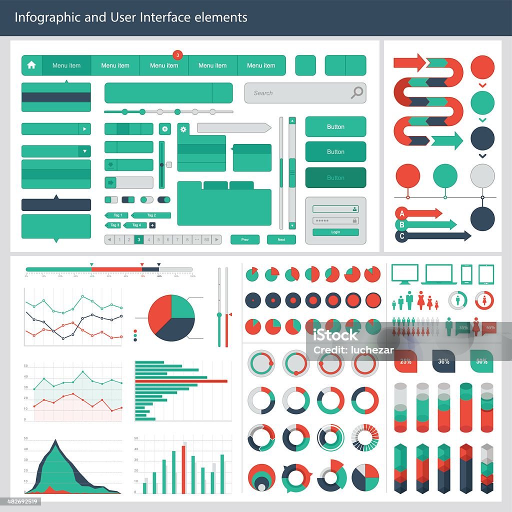 Elementi di infografica e interfaccia utente - arte vettoriale royalty-free di Grafico