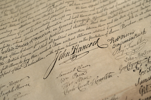 Signatures on the US Declaration of Independence, most prominently John Hancock