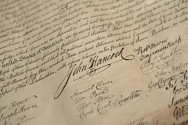 Photo of Signatures on US Declaration of Independence