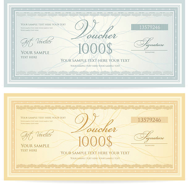 Gift certificate (voucher / coupon) guilloche pattern (banknote, money, currency, check) JPG without text included banking borders stock illustrations