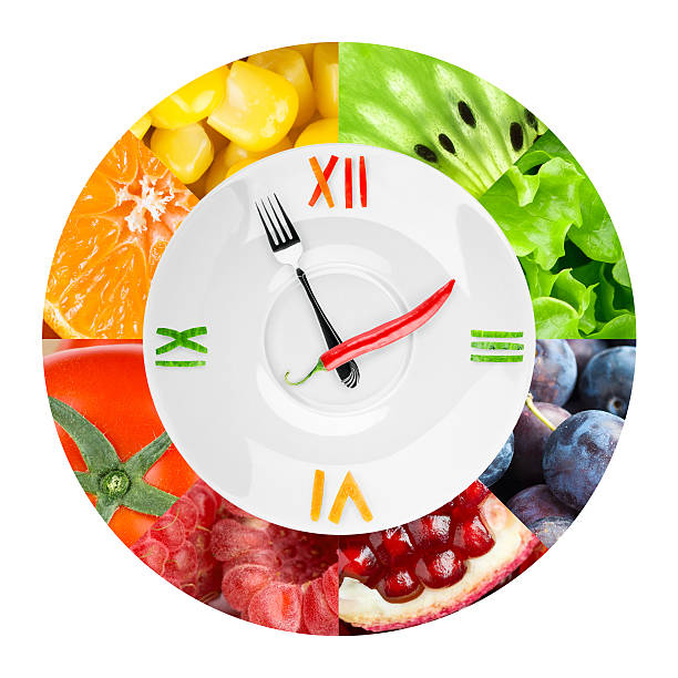 istock Food clock with fruits and vegetables 482693414