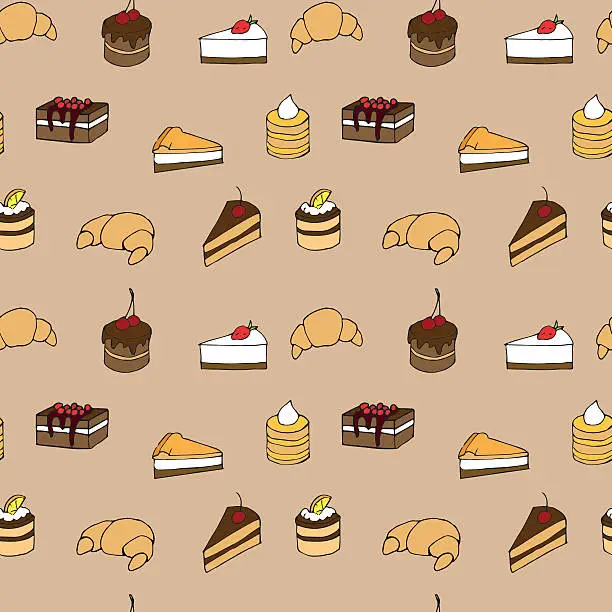 Vector illustration of Vector seamless pattern - cakes, biscuits, pastry