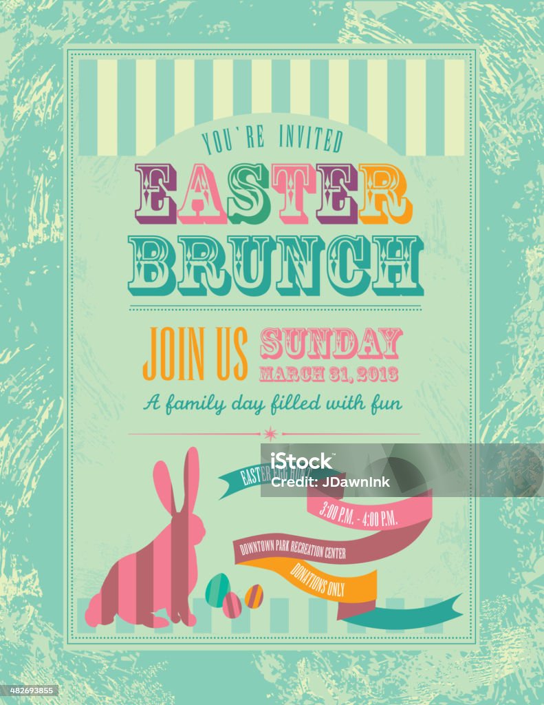 Easter themed invitation design template Vector illustration of an Easter themed design template. Lot's of texture. Includes bunny silhouette, ribbon, eggs and sample text design. Download includes Illustrator 8 eps, high resolution jpg and png file. Easter Egg Hunt stock vector