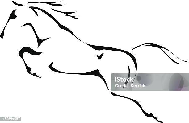 Vetores de Preto E Branco Vetor Contornos De Saltar Cavalo e mais imagens de Cavalo - Família do cavalo - Cavalo - Família do cavalo, Pular, Bucking Bronco