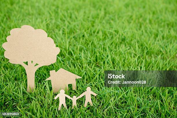 Paper Cut Of Family With House Stock Photo - Download Image Now - Built Structure, Child, Clean