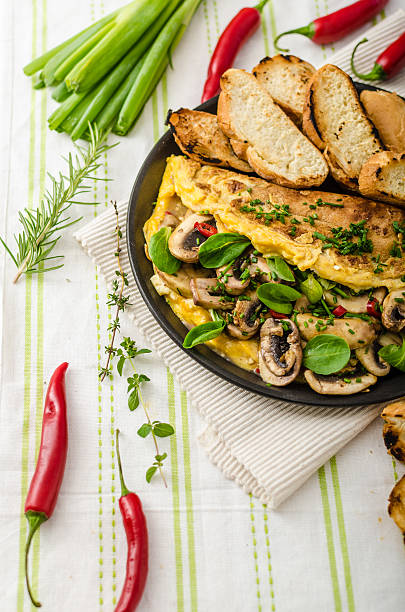 istock Omelet with mushrooms, lamb's lettuce, herbs and chilli 482701590