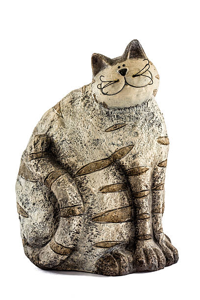 istock Ceramic figurine cat, isolated on white background 482704474