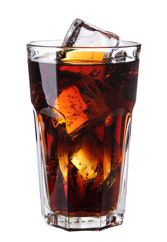 Image of Cola glass with ice cubes isolateed on white background