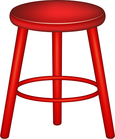 Retro stool in red design on white background